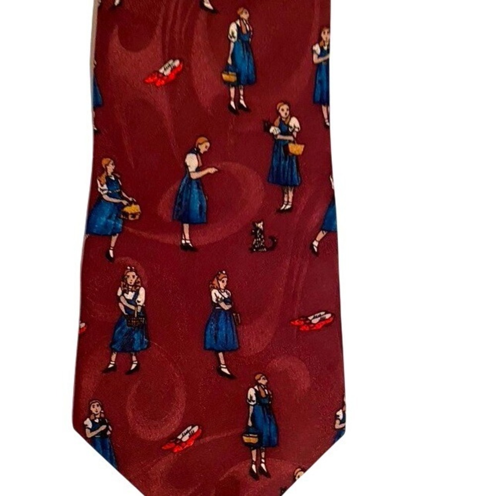 Vintage 1992 Wizard of Oz Dorothy Ruby Slippers Silk Tie Burgundy Turner Ent